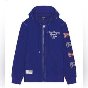 True Religion Hoodie Mens Large Blue Reverse Terry Zip Up Sweatshirt NWT